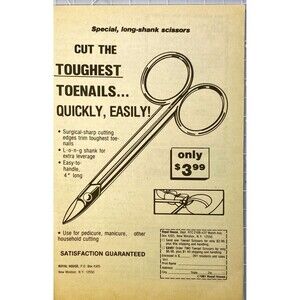 Royal House "Special Long Shank Scissors-Cut Toughest Toenails"Vtg Print Ad 1982